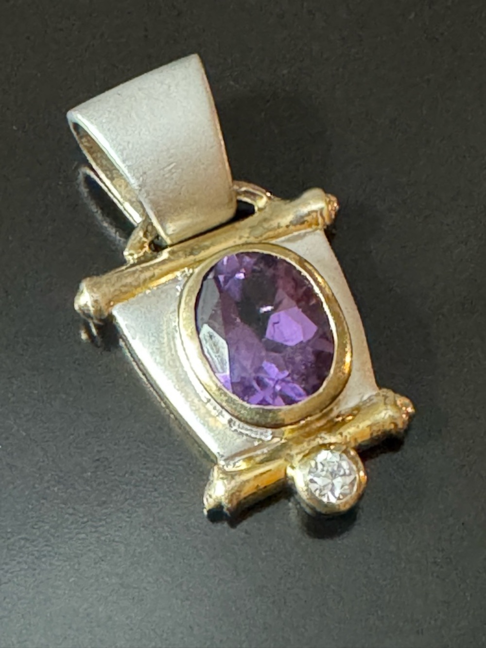 Two-Tone Sterling Silver Amethyst Pendant - Modernist Gold Vermeil